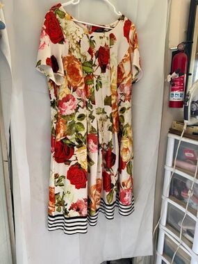 Floral Fit & Flare Dress with Stripe Hem